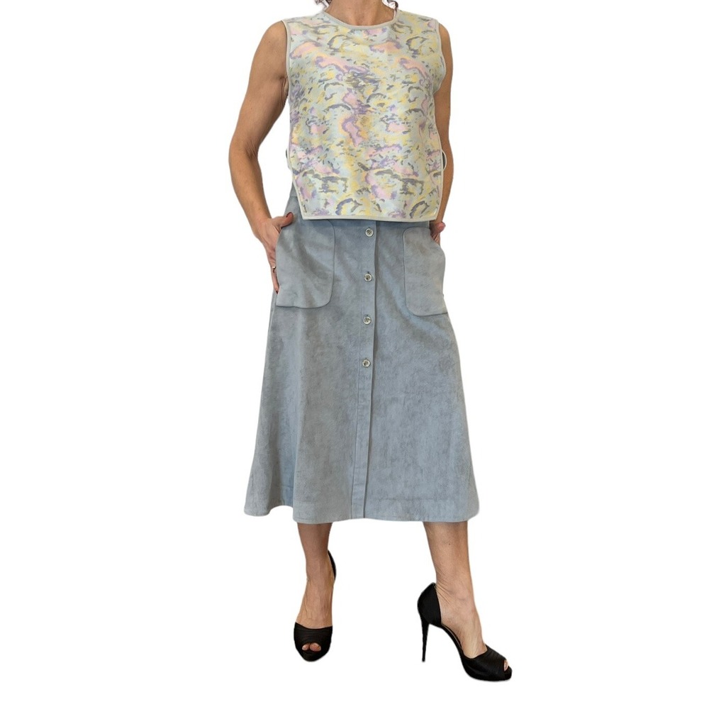 AERON WOMEN'S GRAY SUEDE FRONT BUTTON MIDI SKIRT SLEEVELESS TOP SET OUTFIT SZ 6